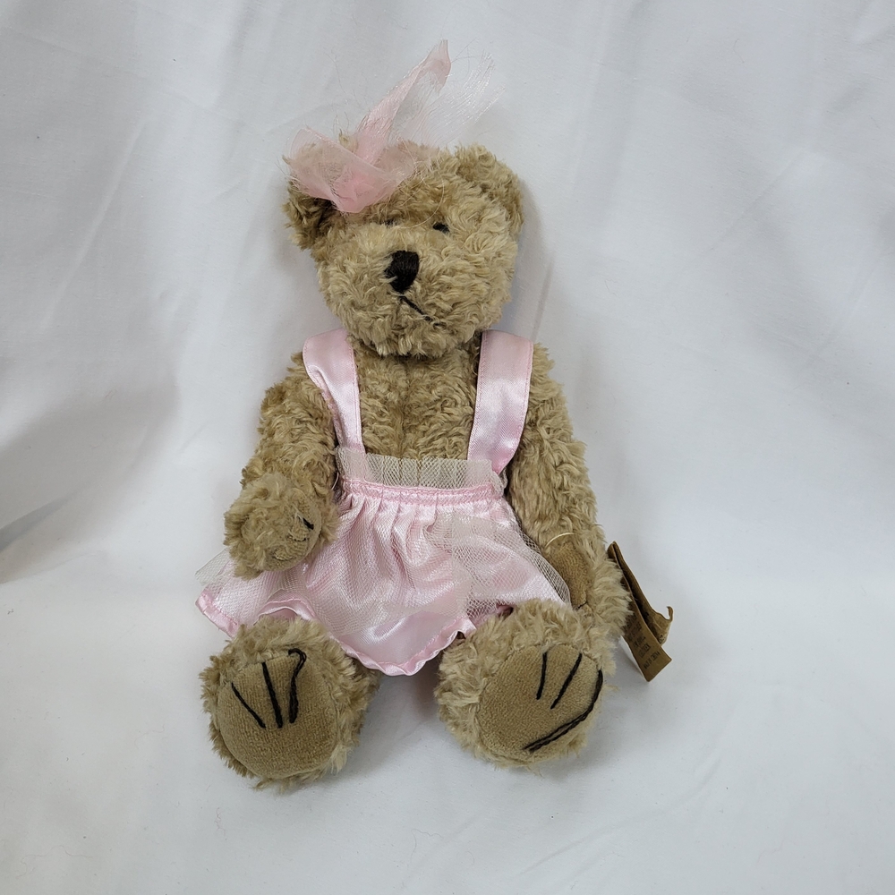 Miss Elle's Collection Boyle 12" Brown Jointed Bear Pink Tulle Artisan Flair Vtg
